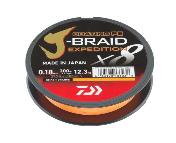 Daiwa J-Braid Expedition X8E Braided Line Smash Orange (150m)